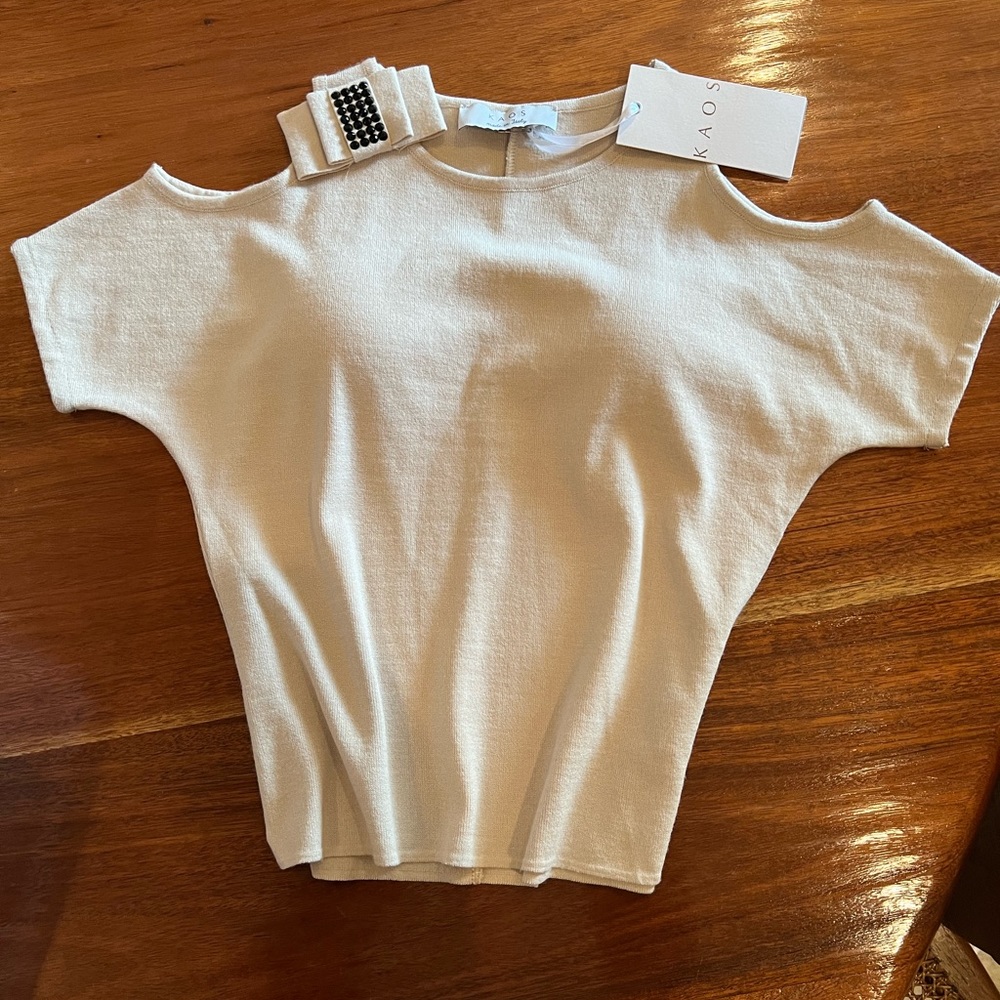 KAOS Italian “Riso” Knit Top with Adorable Bow